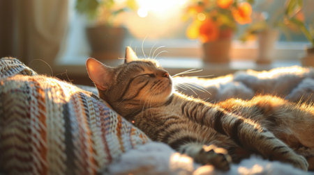 A close-up view of a cat staring intently out of a window. The cats eyes are focused on something outside, and its posture is alert and curious. The window displays a view of the outside world.の素材