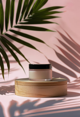 A pink container with a black lid is placed on a pink surface.の素材