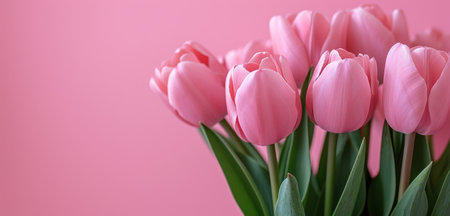 pink tulips are on a pink background.の素材