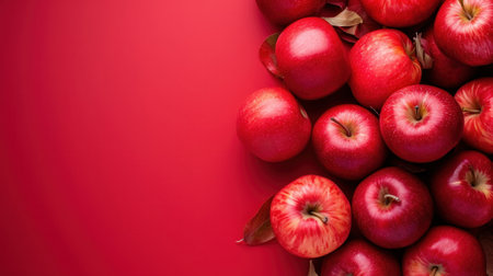Red apples advertising background with copy space.の素材