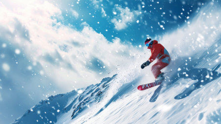 Snowboarding advertising background with copy space.の素材