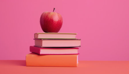 apple on a stack of books education.の素材