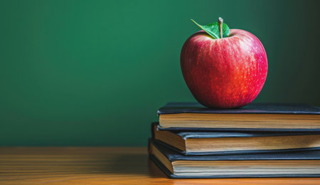 apple on a stack of books education.の素材