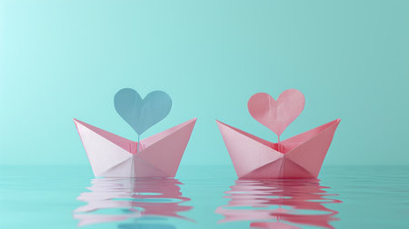 paper boat with heart shape.の素材