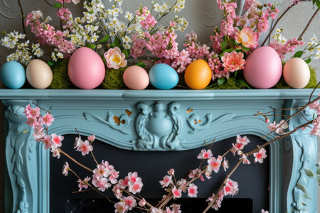 Colorful Eggs and Spring Florals Frame Fireplace.の素材