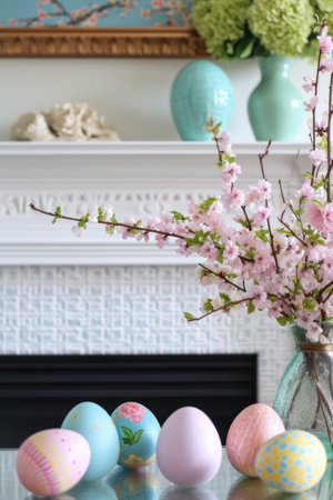Colorful Eggs and Spring Florals Frame Fireplace.の素材