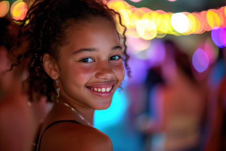 a young girl smiling while at a party.の素材