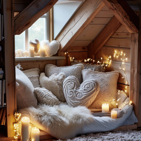 Plush Throws, Heart-shaped Cushions, and Love-themed Books.の素材