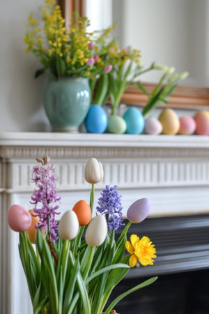 Colorful Eggs and Spring Florals Frame Fireplace.の素材