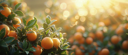 A tree heavy with ripe oranges ready for harvesting.の素材