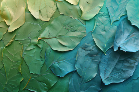 Detailed view of a vibrant green leaf, showing its intricate veins and textured surface.の素材