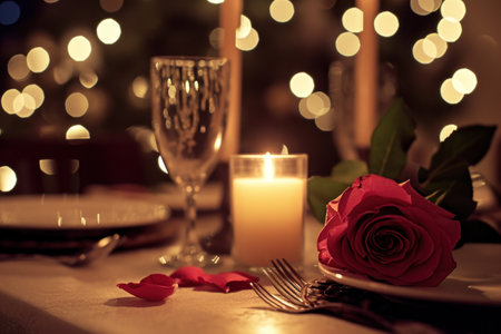 Candlelit Dinner with Roses, Hearts, and Soft Textures.の素材