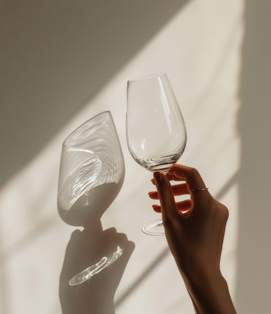 A person holds a glass of wine in their hand, showing the beverage.の素材