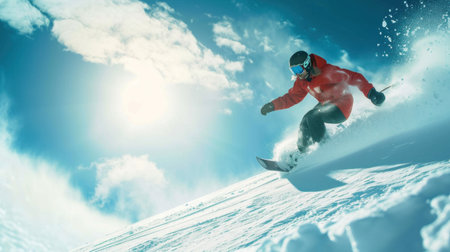Snowboarding advertising background with copy space.の素材