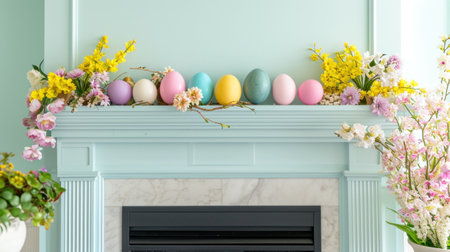Colorful Eggs and Spring Florals Frame Fireplace.の素材