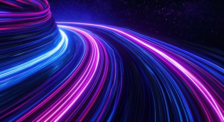 an abstract seamless colored light trail with black lines.の素材