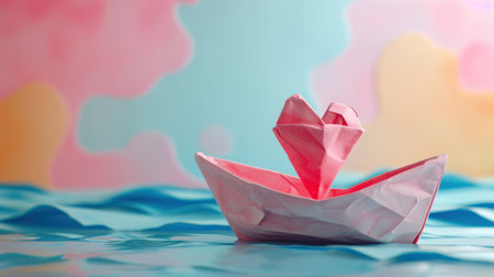 paper boat with heart shape.の素材