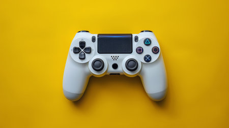 A detailed view of a modern video game controller with colorful buttons and joysticks, highlighting the intricate design and functionality.の素材