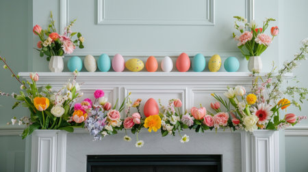 Colorful Eggs and Spring Florals Frame Fireplace.の素材