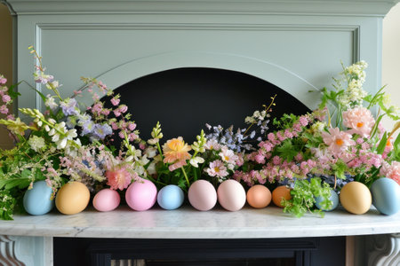 Colorful Eggs and Spring Florals Frame Fireplace.の素材