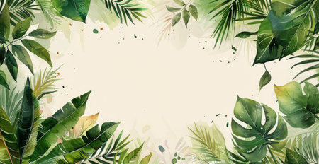 Watercolor tropical background with palm leaves and splashes. Vector illustrationの素材
