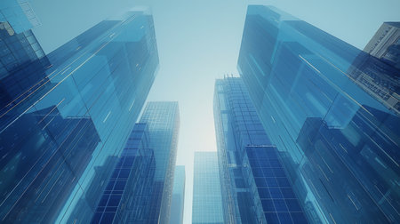 A futuristic cityscape with towering skyscrapers overlooking a large body of water.の素材
