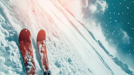 Ski advertising background with copy space.の素材
