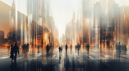 a blurry image of people and buildings.の素材