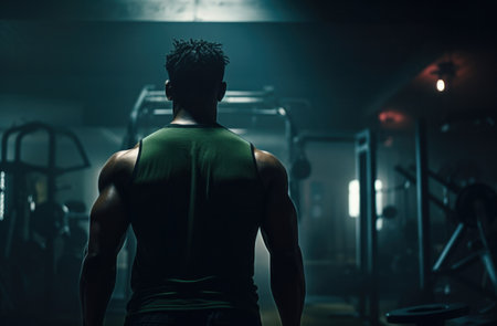 a man in the gym is back to his back.の素材