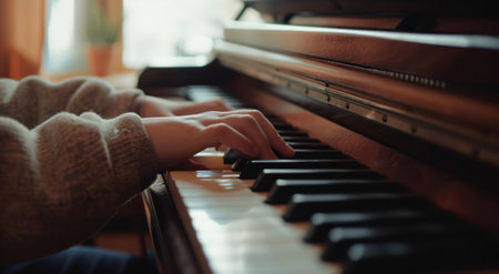 an image of a person playing a black wood piano.の素材