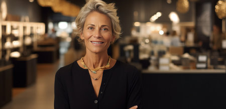 a senior sales woman smiling in a store.の素材