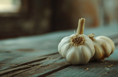 clove of garlic on a wooden table.の素材
