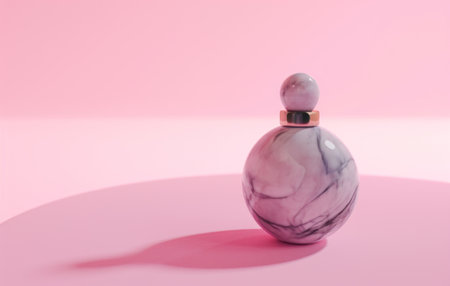 small marble bottle on pink background.の素材