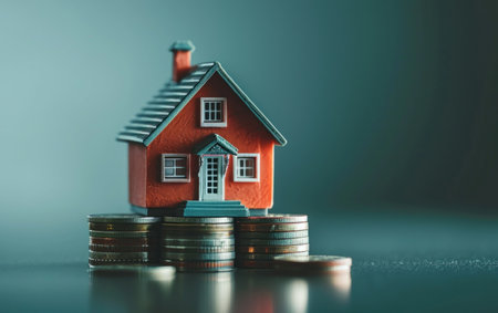 miniature house in stack of coins.の素材