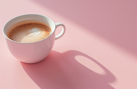 a cup of coffee is shown on a pink background.の素材