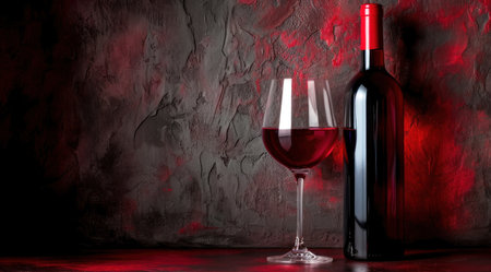 a glass of red wine on a table with cranberries on the top.の素材