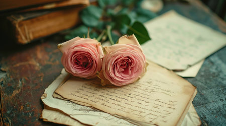 Classic elements like love letters, roses, and antique accents exude timeless charm.の素材