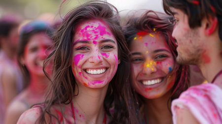 Bonding over colors, laughter, and shared moments in a Holi celebration.の素材