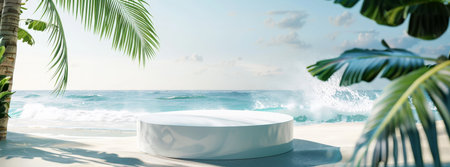 A white frisbee lies still on top of the sandy beach, contrasting against the neutral tones of the sand.の素材