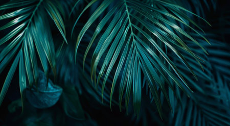 Detailed shot of palm tree leaves showing intricate patterns and textures in a close-up view.の素材