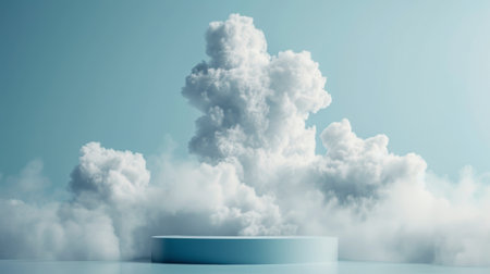 A group of blue pillars stands tall in front of a sky filled with fluffy white clouds. The pillars contrast sharply against the sky, creating a striking visual.の素材
