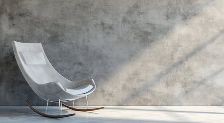 a contemporary style gray rocking chair placed against a painted concrete wall.の素材