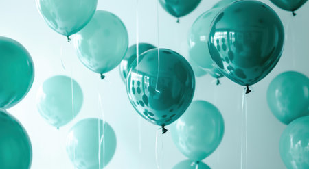 blue float balloons that are suspended in the background.の素材