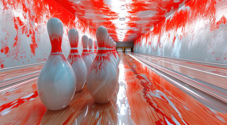 bowling game and game balls hitting pins.の素材