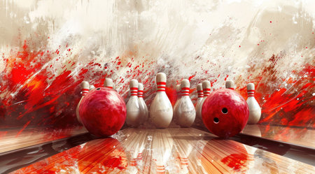 bowling game and game balls hitting pins.の素材