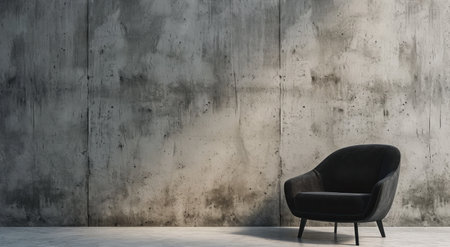 black chair in front of a concrete wall.の素材