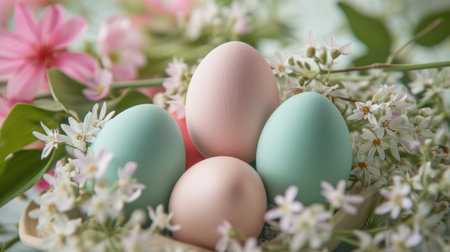 easter egg basket surround on bright pink background in slow motion.の素材