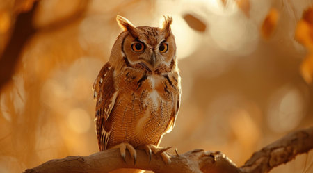 an owl persuades it's prey with its large, bright eyes.の素材