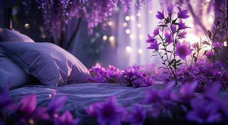 purple flowers in the bedroom.の素材