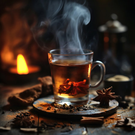 smoke tea and cold tea bowl together tea.の素材